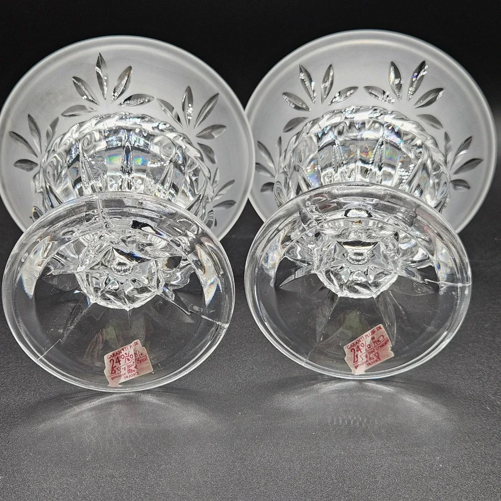 Cristal d'Arques Paris 24% Lead Crystal Frosted Leaf Votive Holders Set of 2
